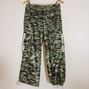 Camo Cargo Satin Cropped Pants